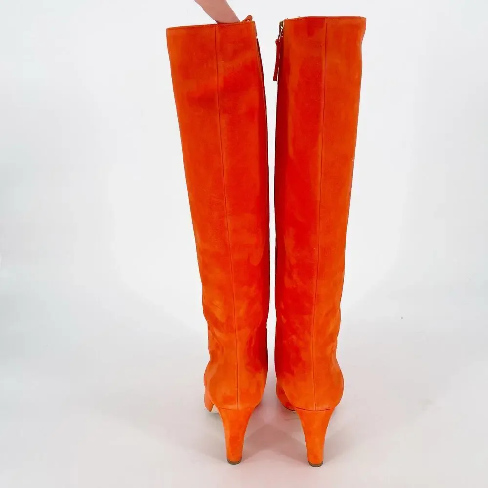 Manolo Blahnik Lina Orange Suede Knee High Pointed Toe Heeled Boot size IT 39.5 - Picture 8 of 15